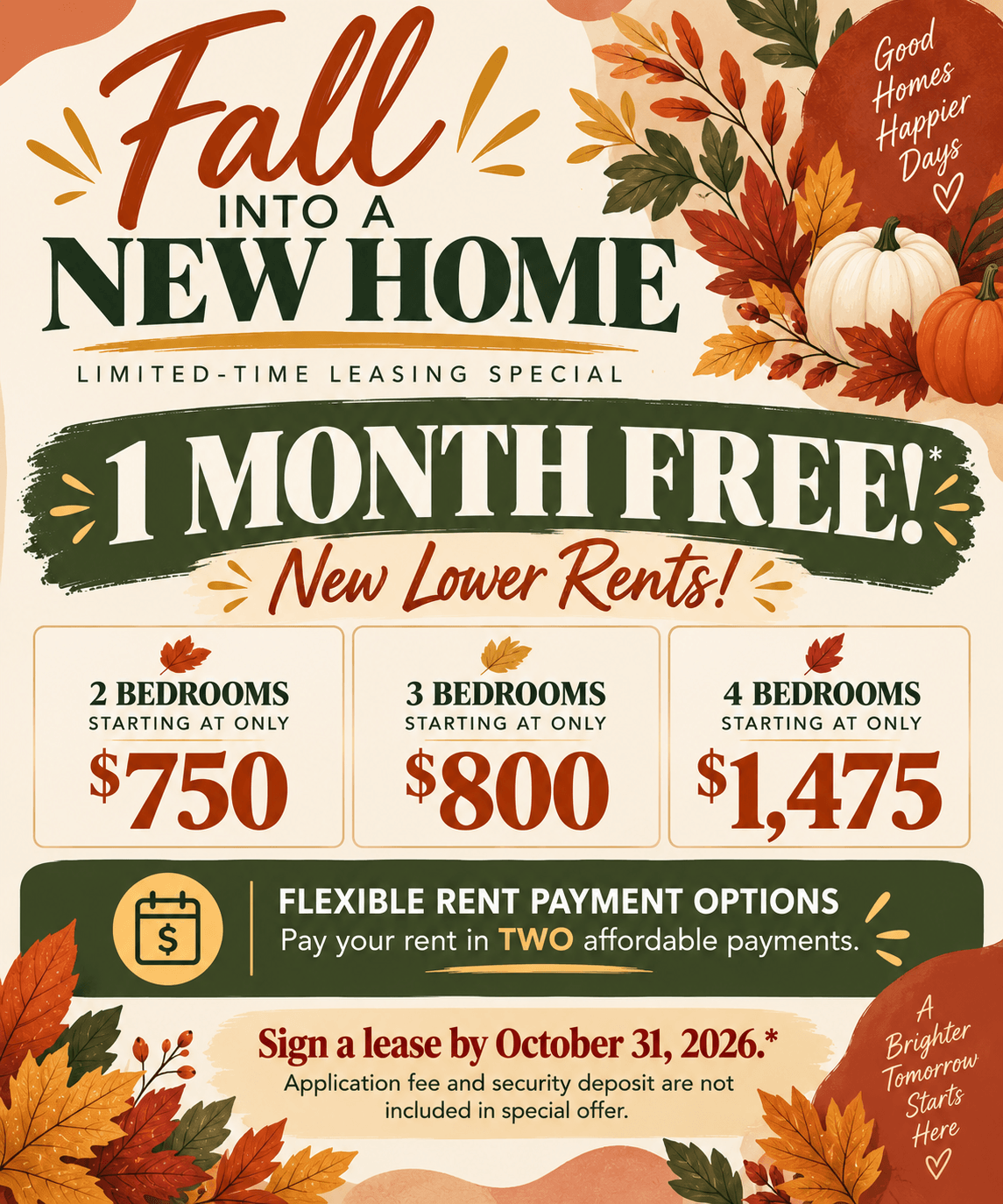 Fall Into a New Home - 1 Month Free